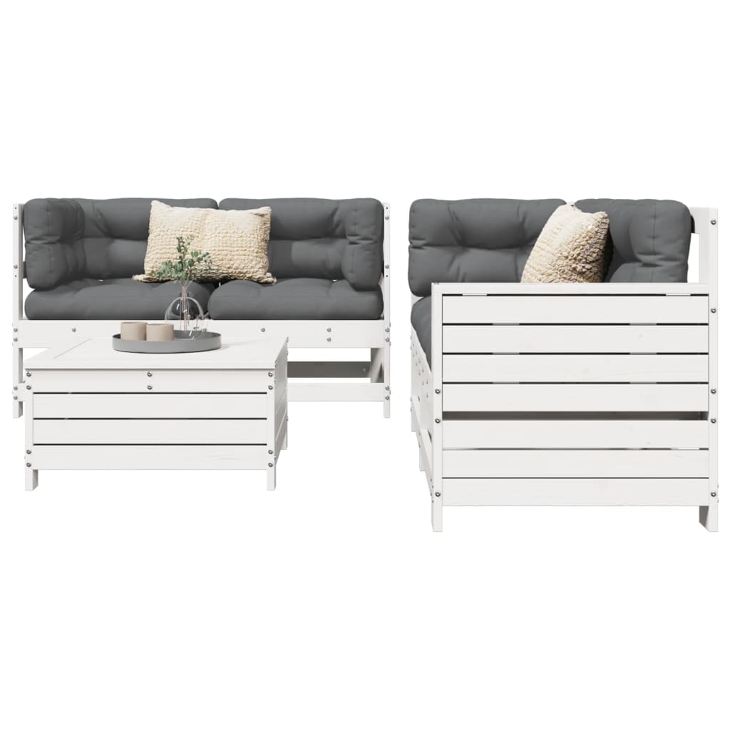 5 Piece Garden Sofa Set White Solid Wood Pine