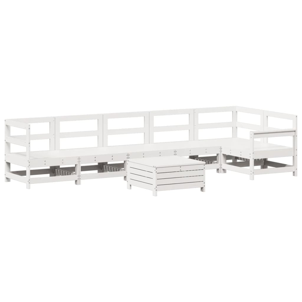 7 Piece Garden Sofa Set White Solid Wood Pine