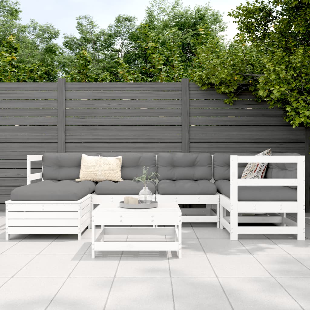 7 Piece Garden Sofa Set White Solid Wood Pine