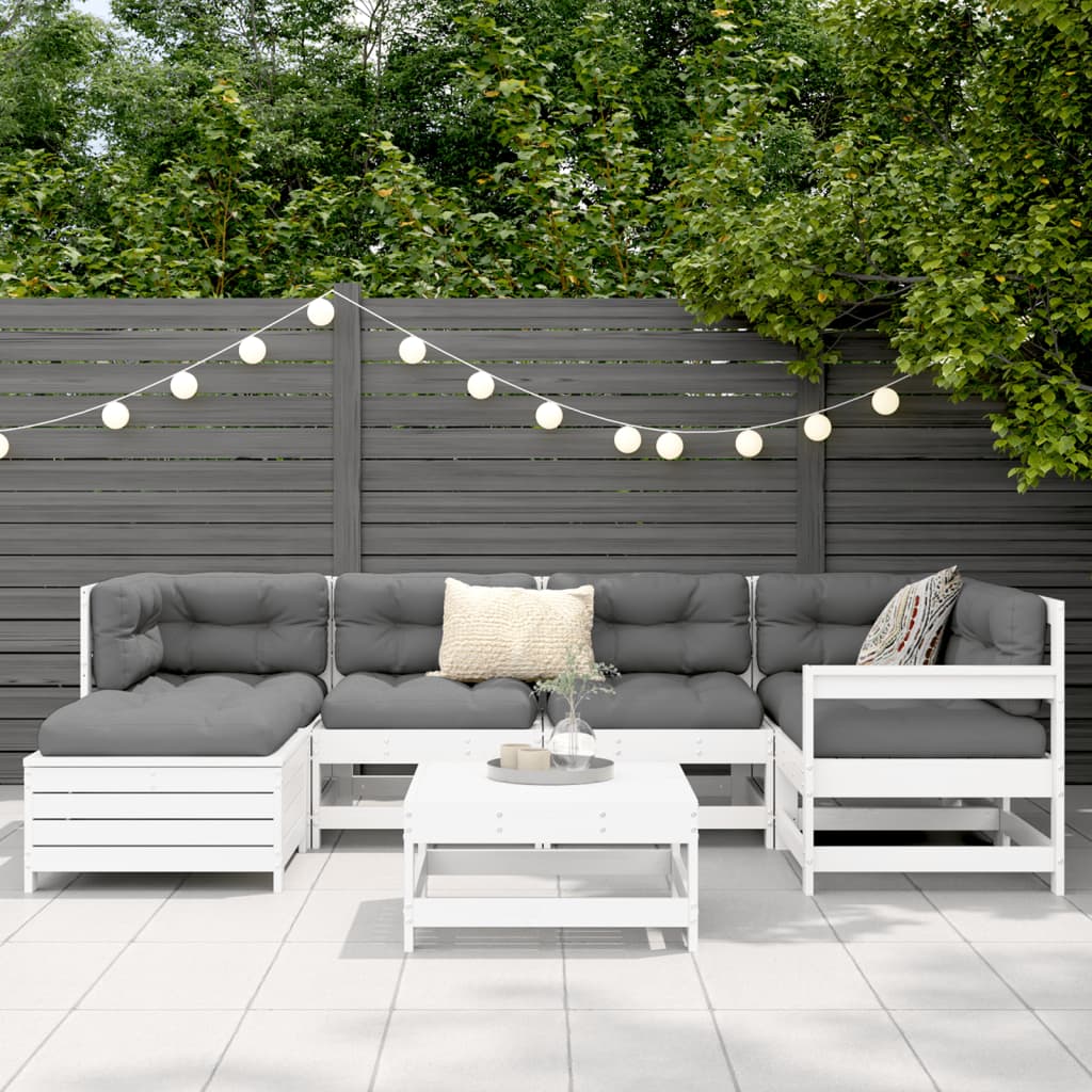 7 Piece Garden Sofa Set White Solid Wood Pine