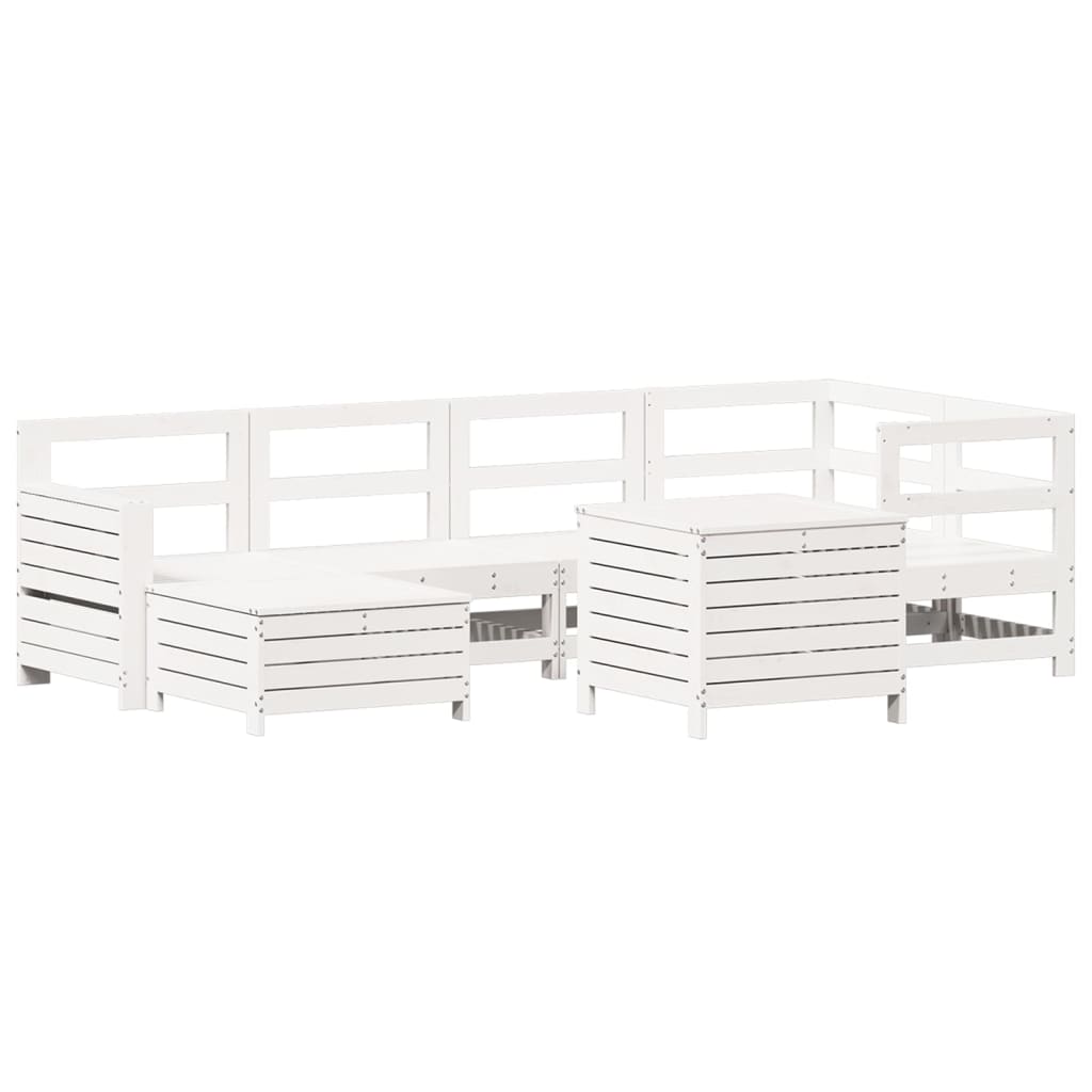 7 Piece Garden Sofa Set White Solid Wood Pine