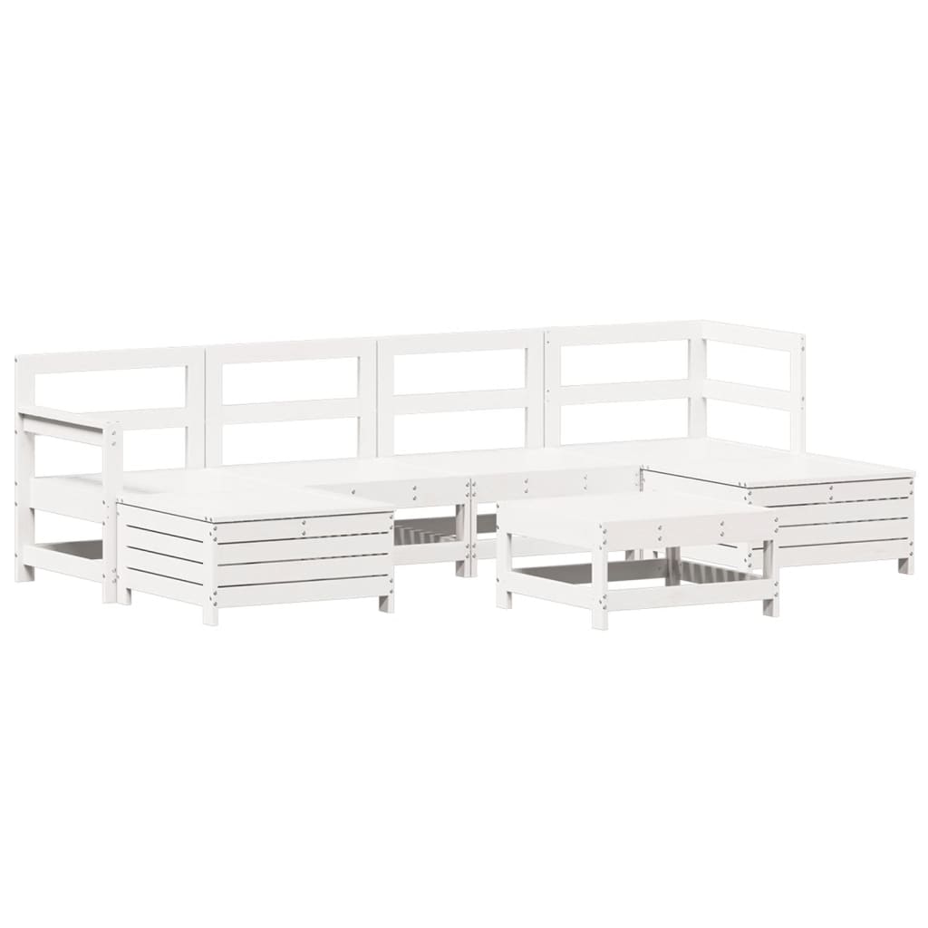 7 Piece Garden Sofa Set White Solid Wood Pine