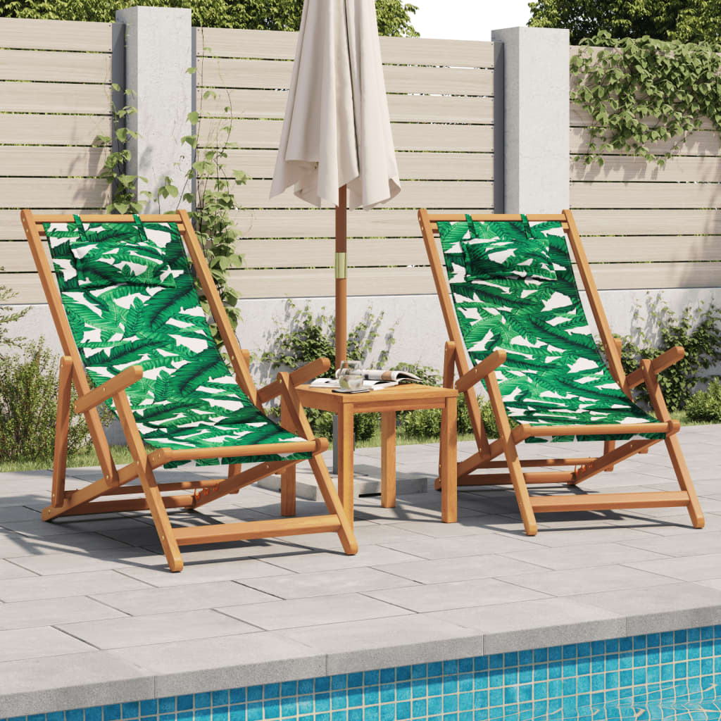 Leaf Pattern Folding Beach Chairs Set of 2 - Solid Wood & Fabric
