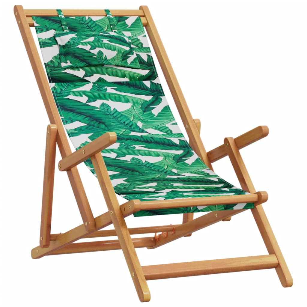 Leaf Pattern Folding Beach Chairs Set of 2 - Solid Wood & Fabric