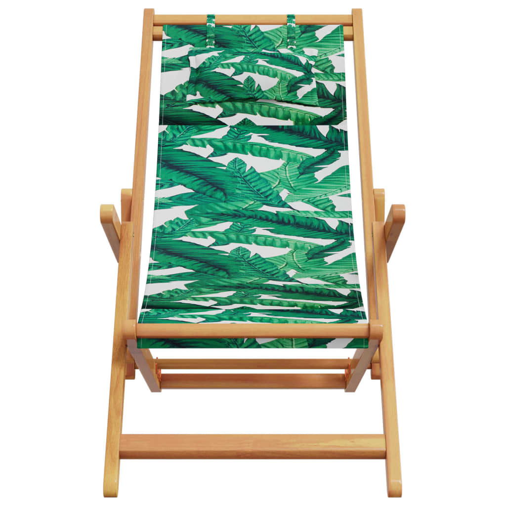 Leaf Pattern Folding Beach Chairs Set of 2 - Solid Wood & Fabric