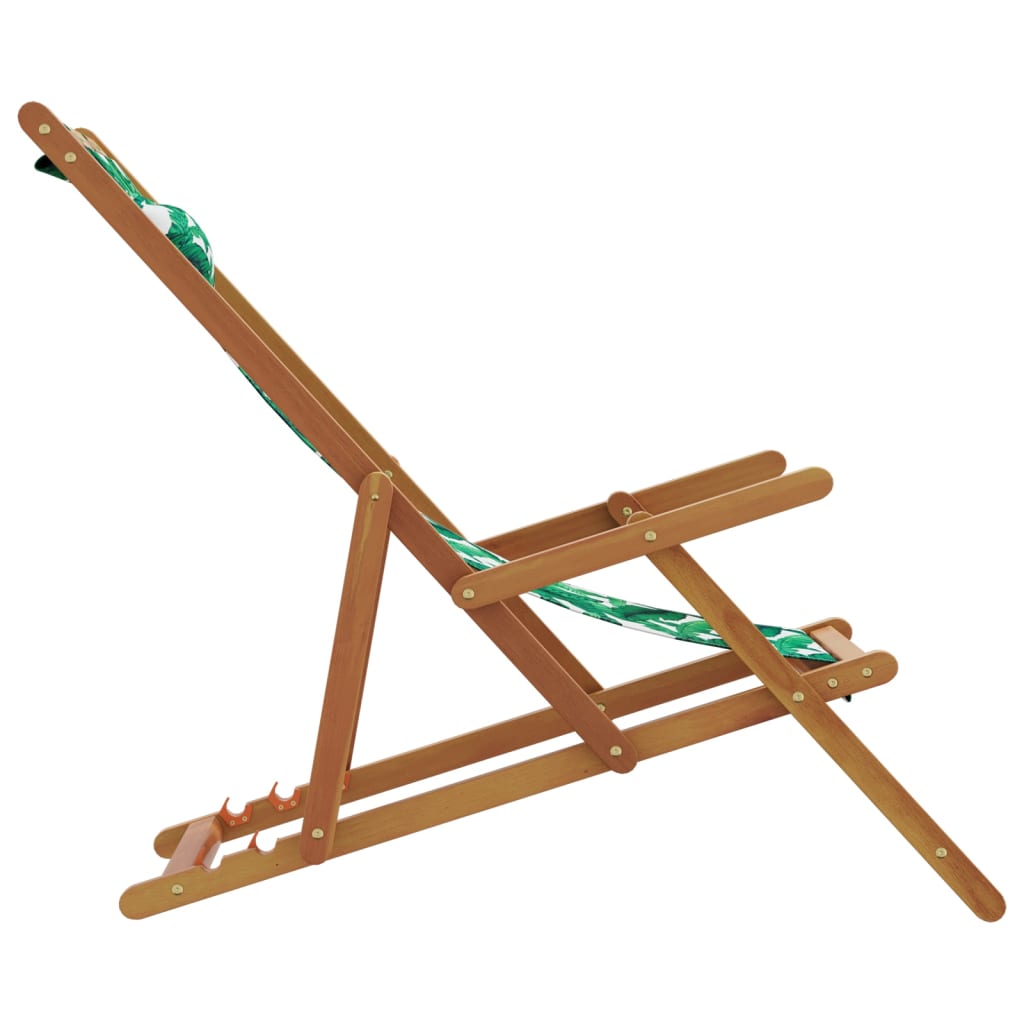 Leaf Pattern Folding Beach Chairs Set of 2 - Solid Wood & Fabric