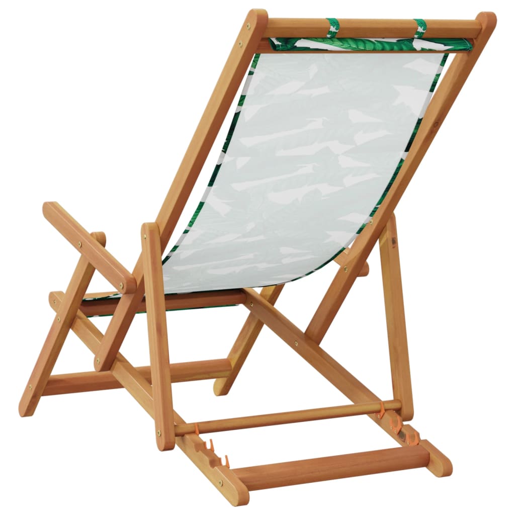 Leaf Pattern Folding Beach Chairs Set of 2 - Solid Wood & Fabric