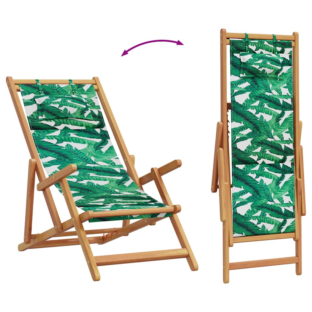 Leaf Pattern Folding Beach Chairs Set of 2 - Solid Wood & Fabric