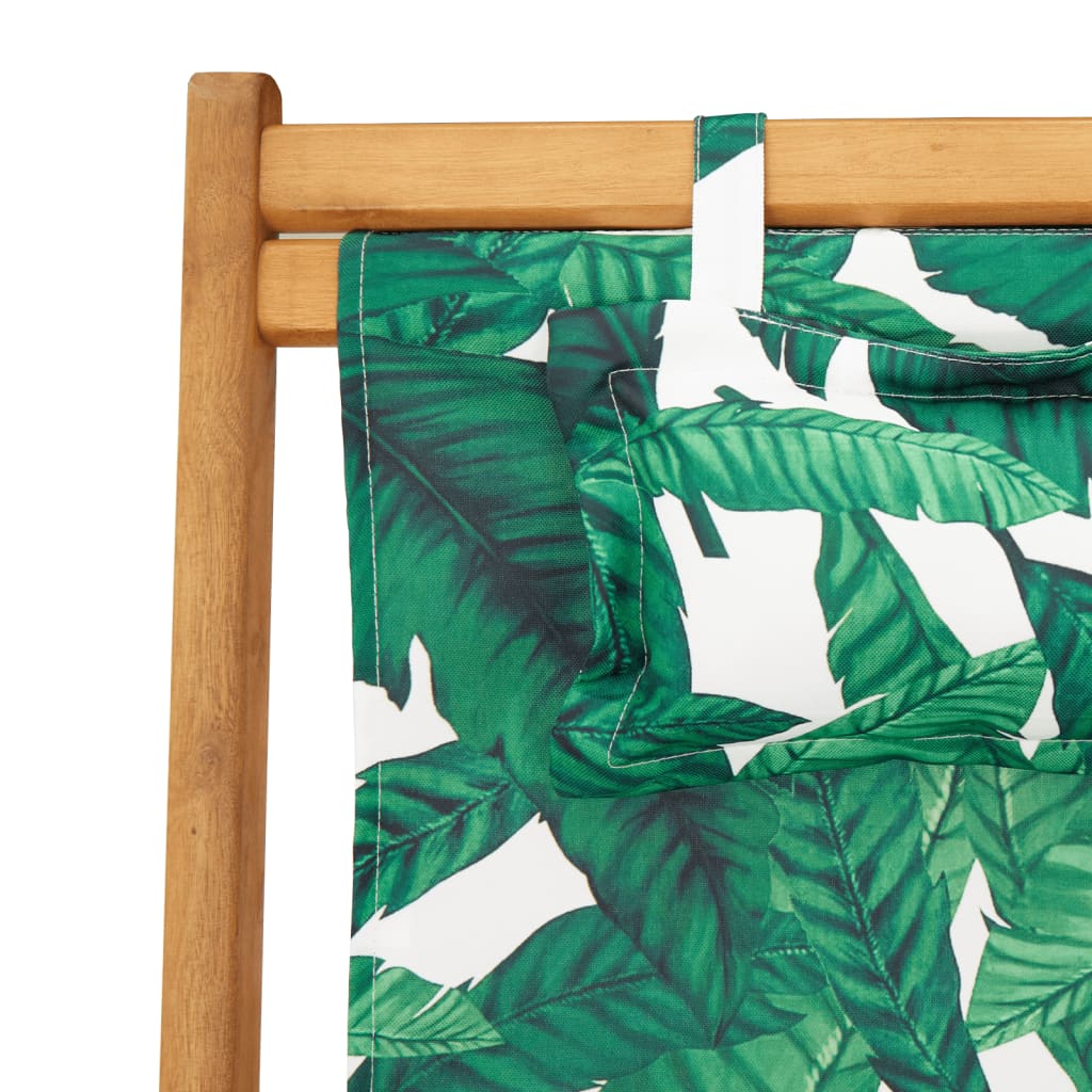 Leaf Pattern Folding Beach Chairs Set of 2 - Solid Wood & Fabric