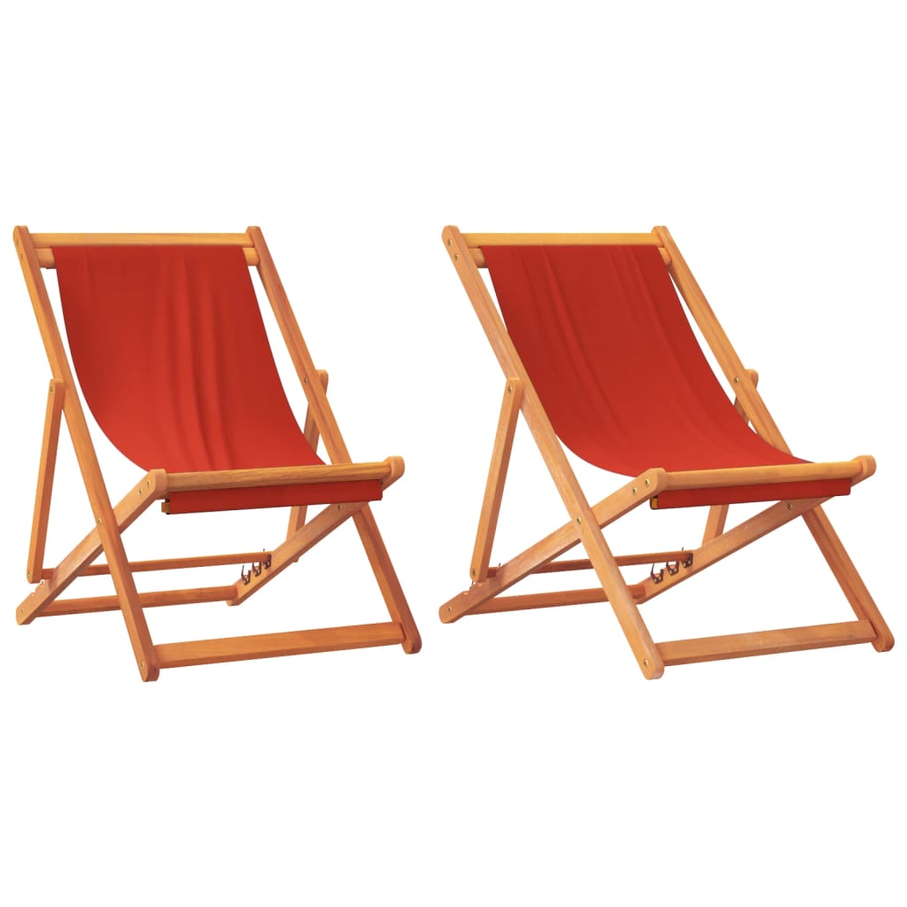Set of 2 Red Fabric Folding Beach Chairs - Durable & Portable