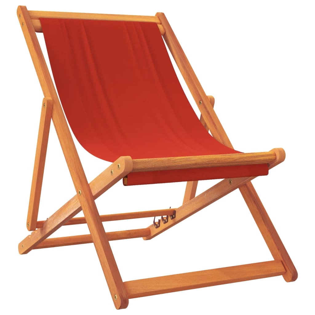 Set of 2 Red Fabric Folding Beach Chairs - Durable & Portable