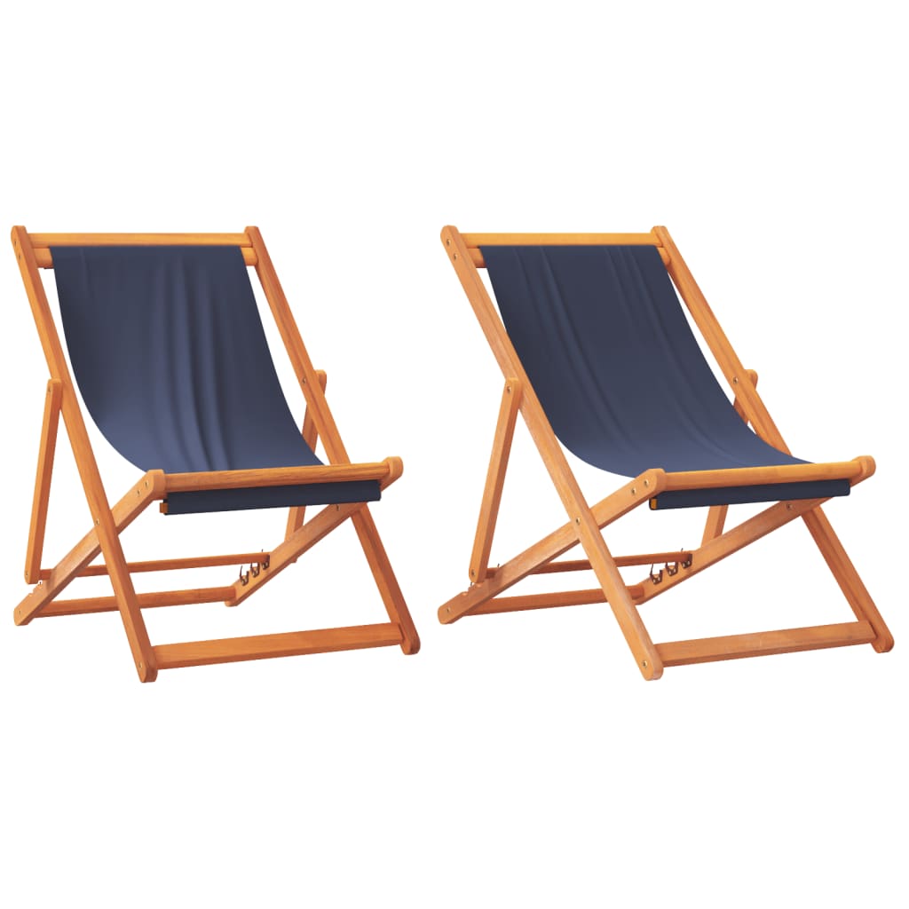 2-Piece Blue Fabric Folding Beach Chairs - Portable & Stylish