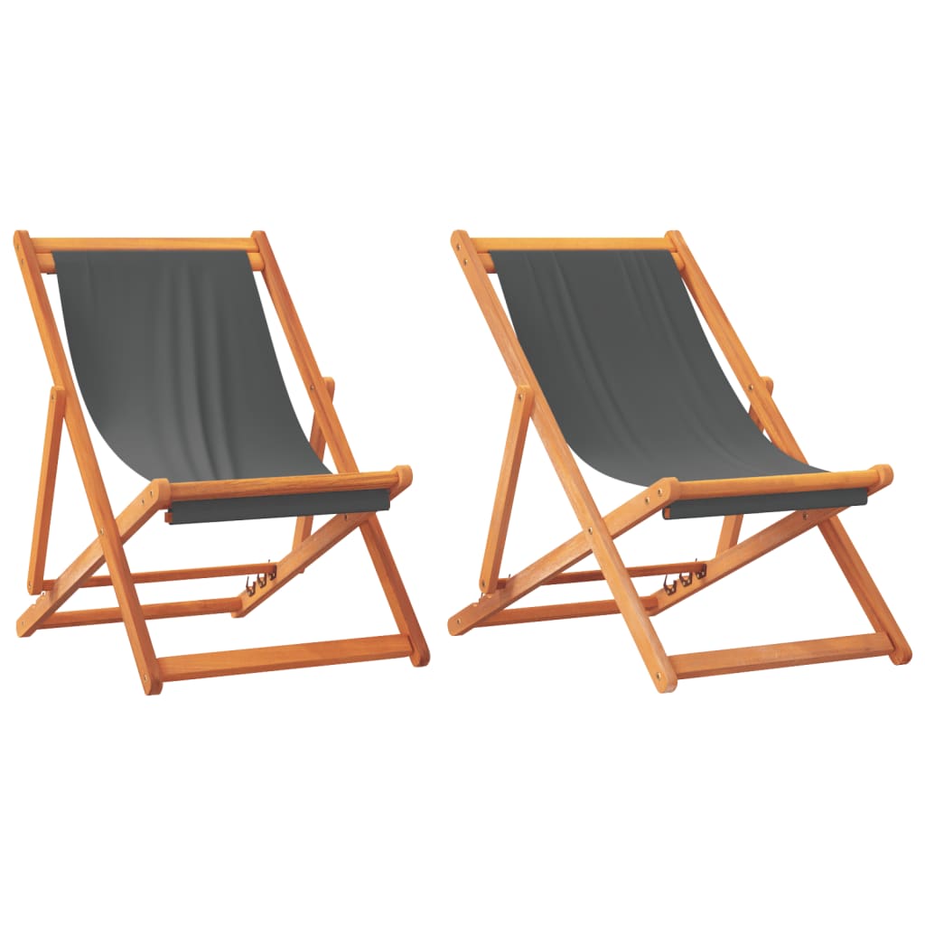 Grey Fabric Folding Beach Chairs 2-Pack - Stylish & Portable