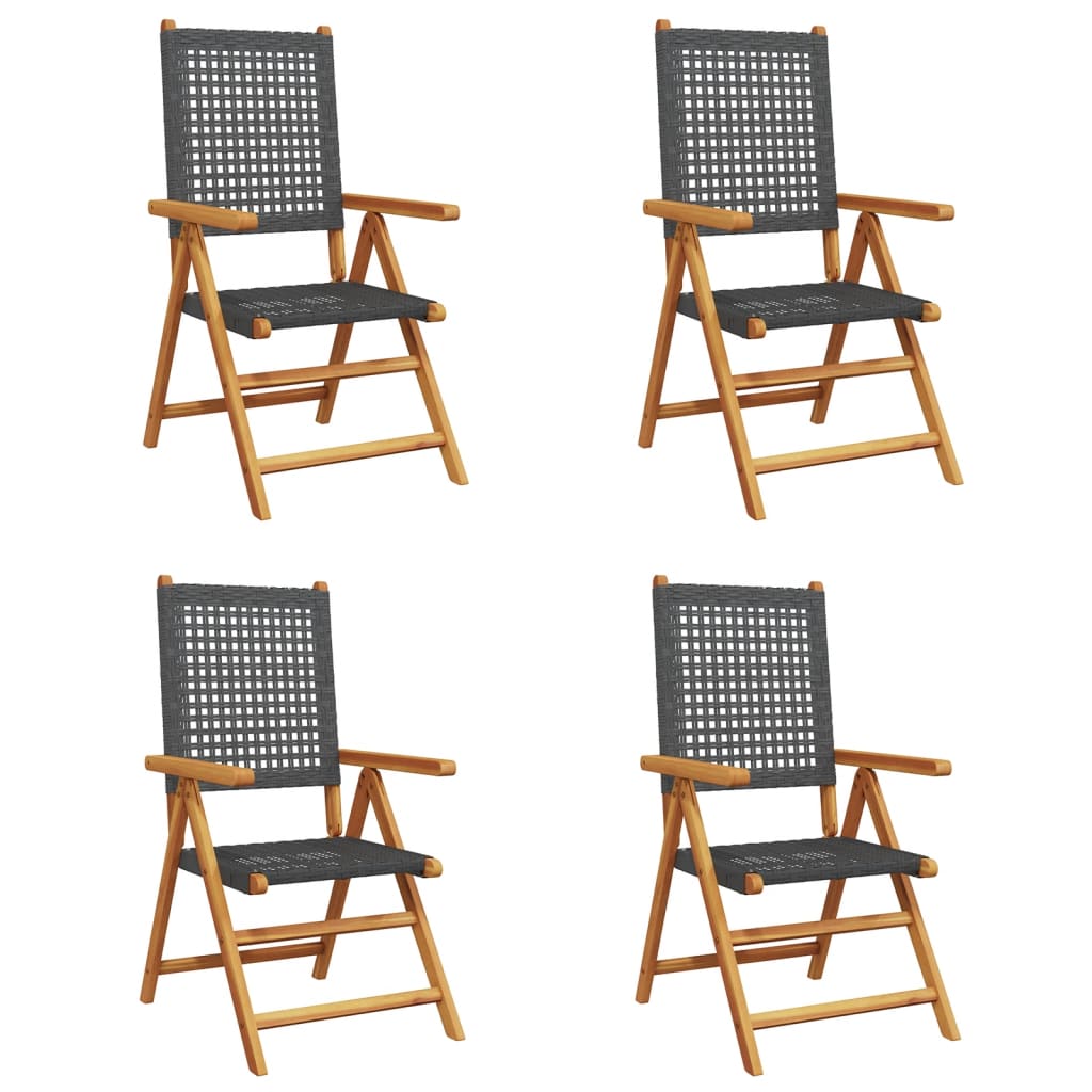 4-Piece Black Poly Rattan & Wood Reclining Garden Chairs Set