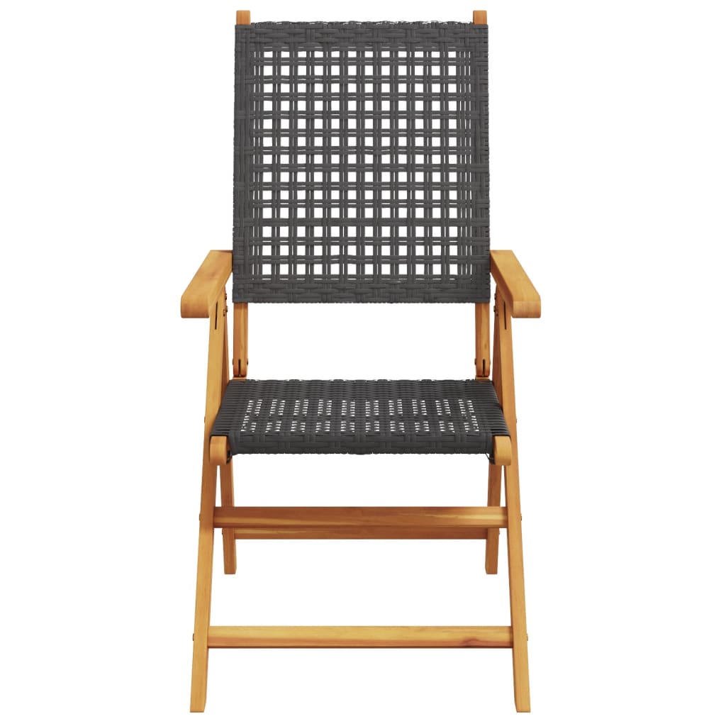 6-Piece Black Reclining Garden Chairs in Poly Rattan & Wood
