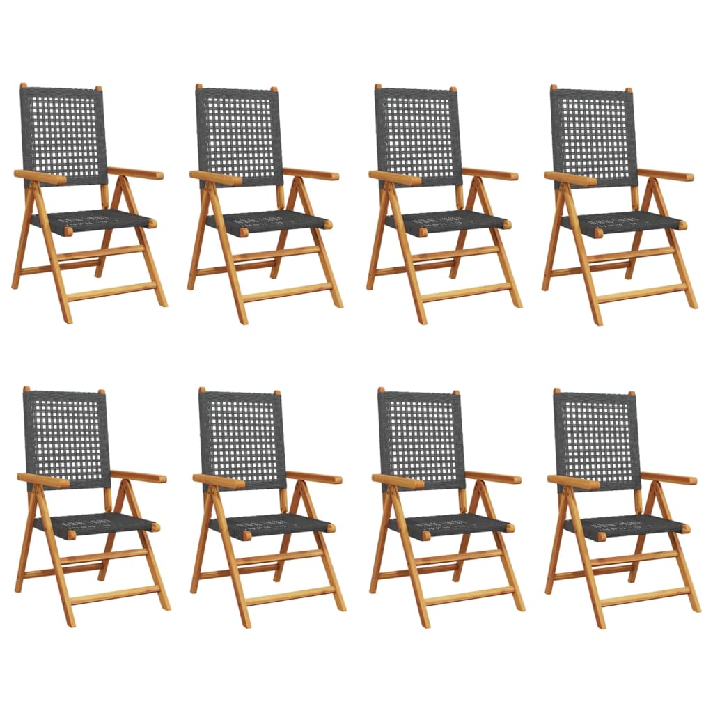 8 Black Poly Rattan & Wood Reclining Garden Chairs Set