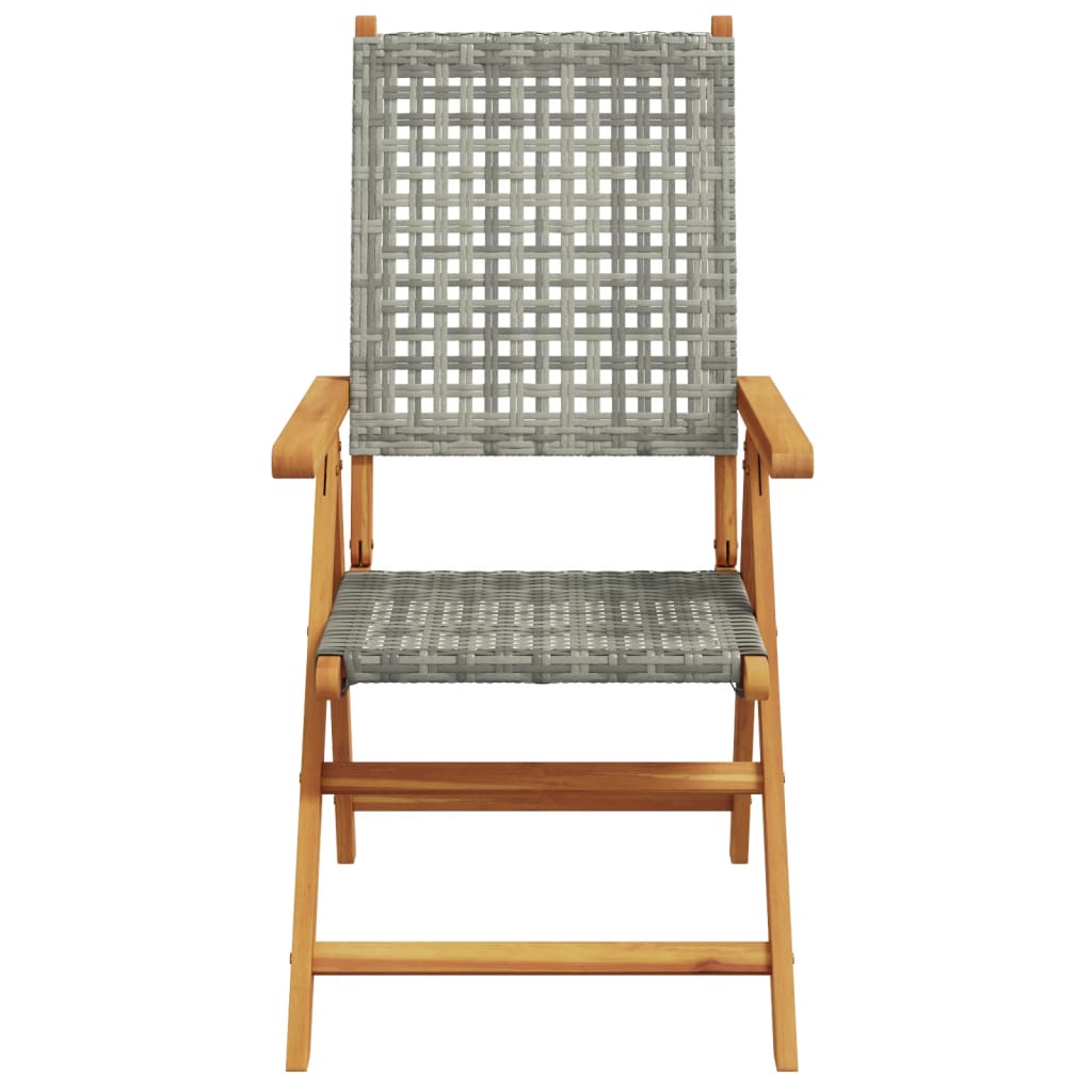 4 Grey Poly Rattan & Solid Wood Reclining Garden Chairs Set