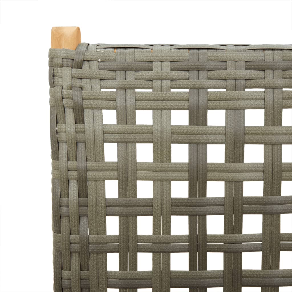 4 Grey Poly Rattan & Solid Wood Reclining Garden Chairs Set