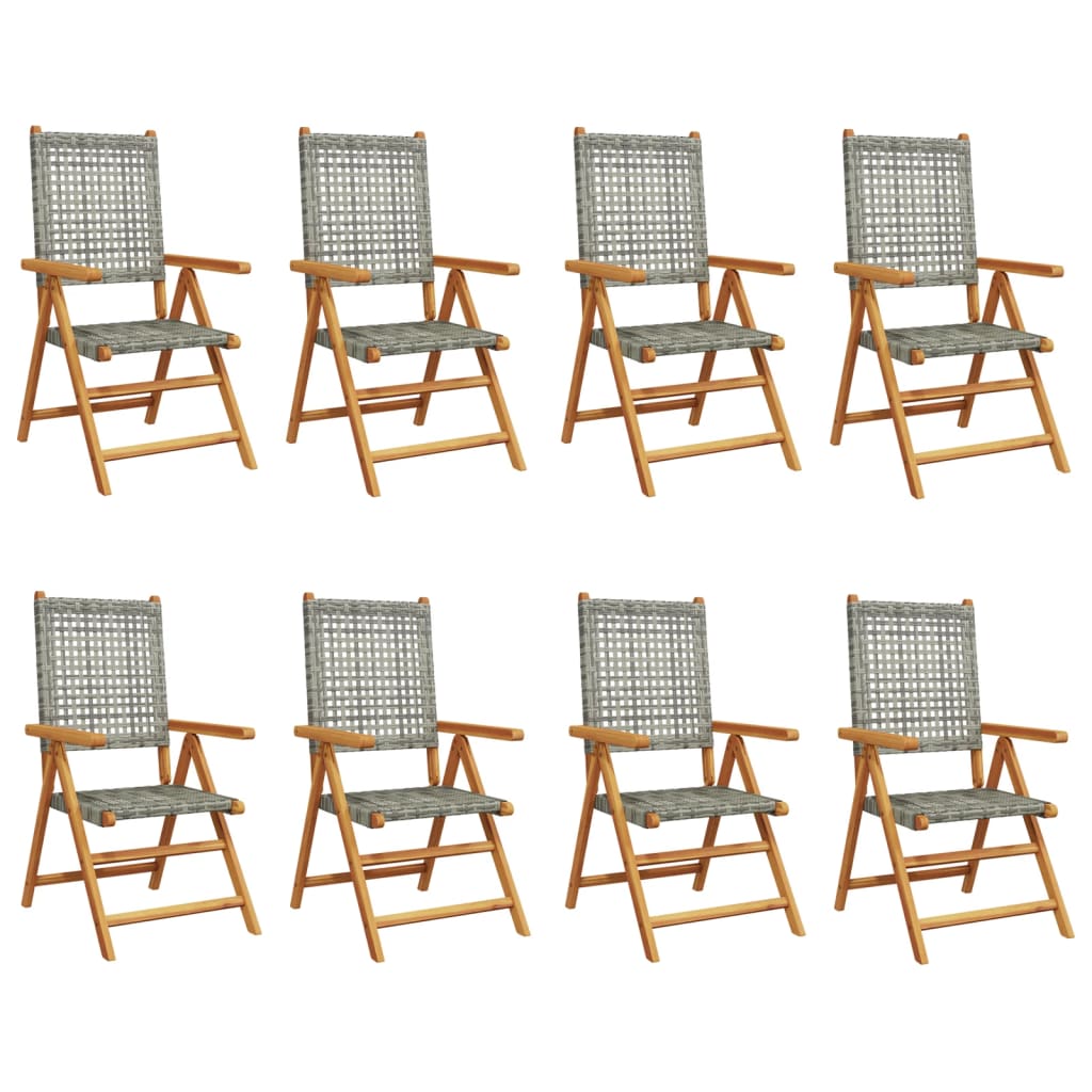 8-Piece Grey Poly Rattan & Wood Reclining Garden Chairs Set