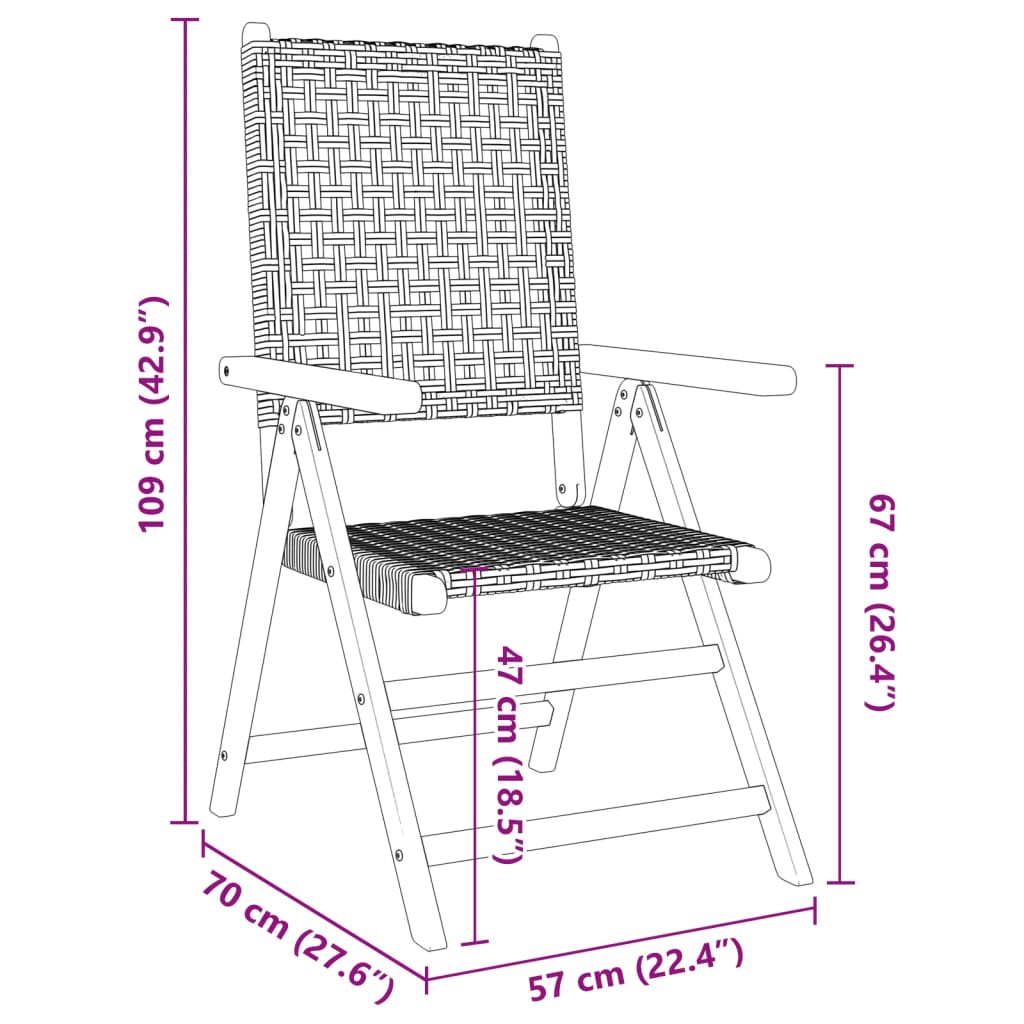 8-Piece Grey Poly Rattan & Wood Reclining Garden Chairs Set