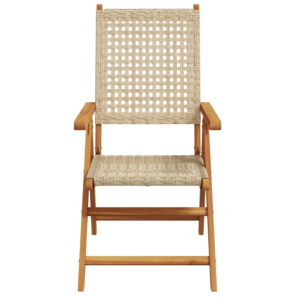 Beige Poly Rattan Reclining Garden Chairs, Set of 4 with Wood Accents