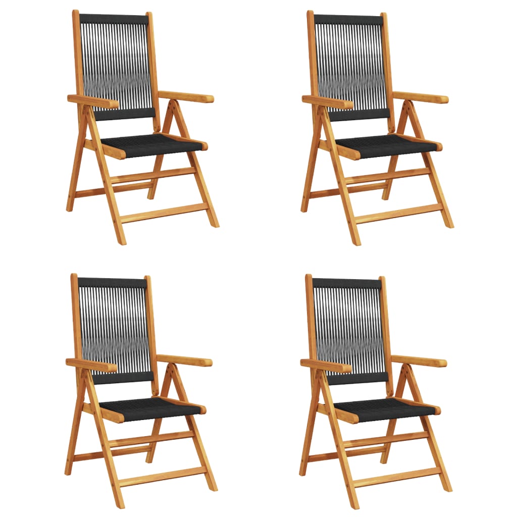4-Piece Black Acacia Wood Reclining Garden Chairs Set