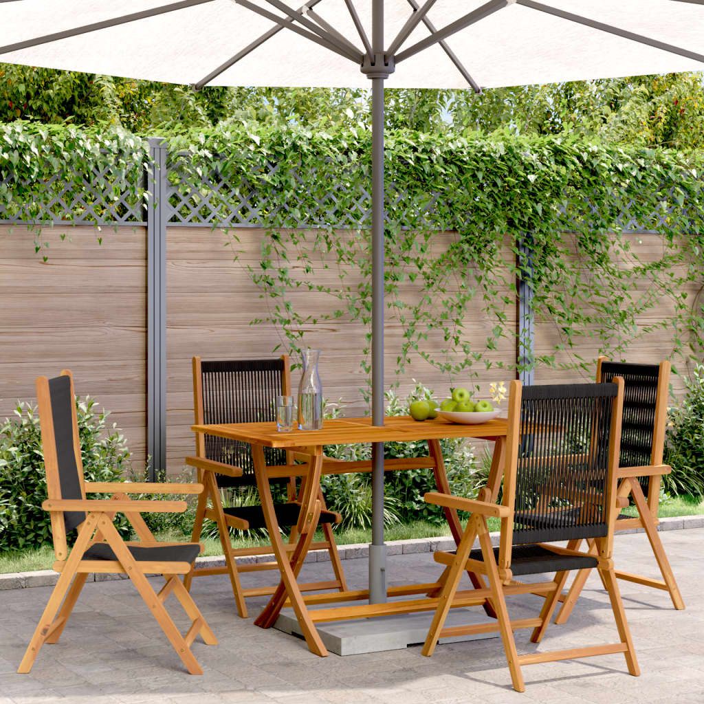 4-Piece Black Acacia Wood Reclining Garden Chairs Set