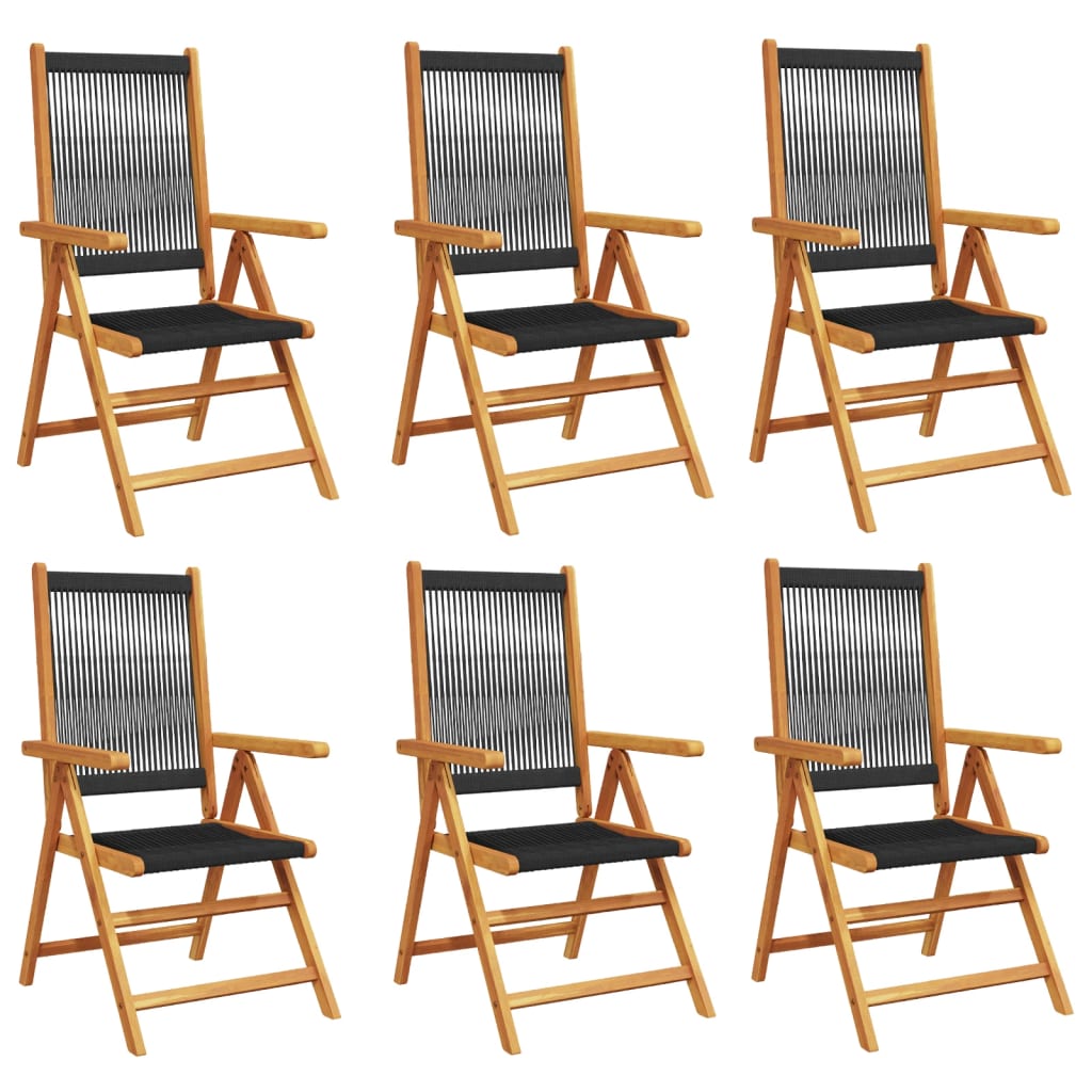 6-Piece Black Acacia Wood Reclining Garden Chairs Set
