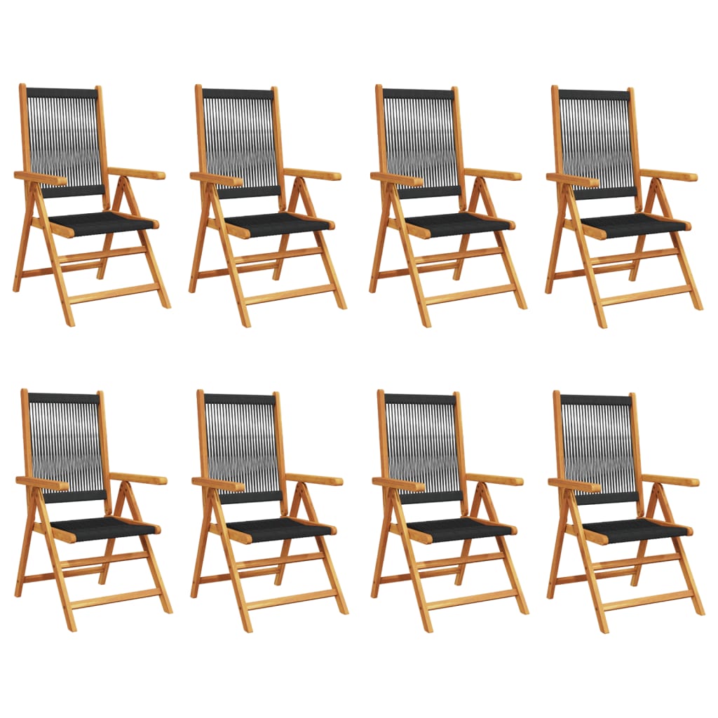 Black Solid Wood Acacia Garden Reclining Chairs, 8-Piece Set
