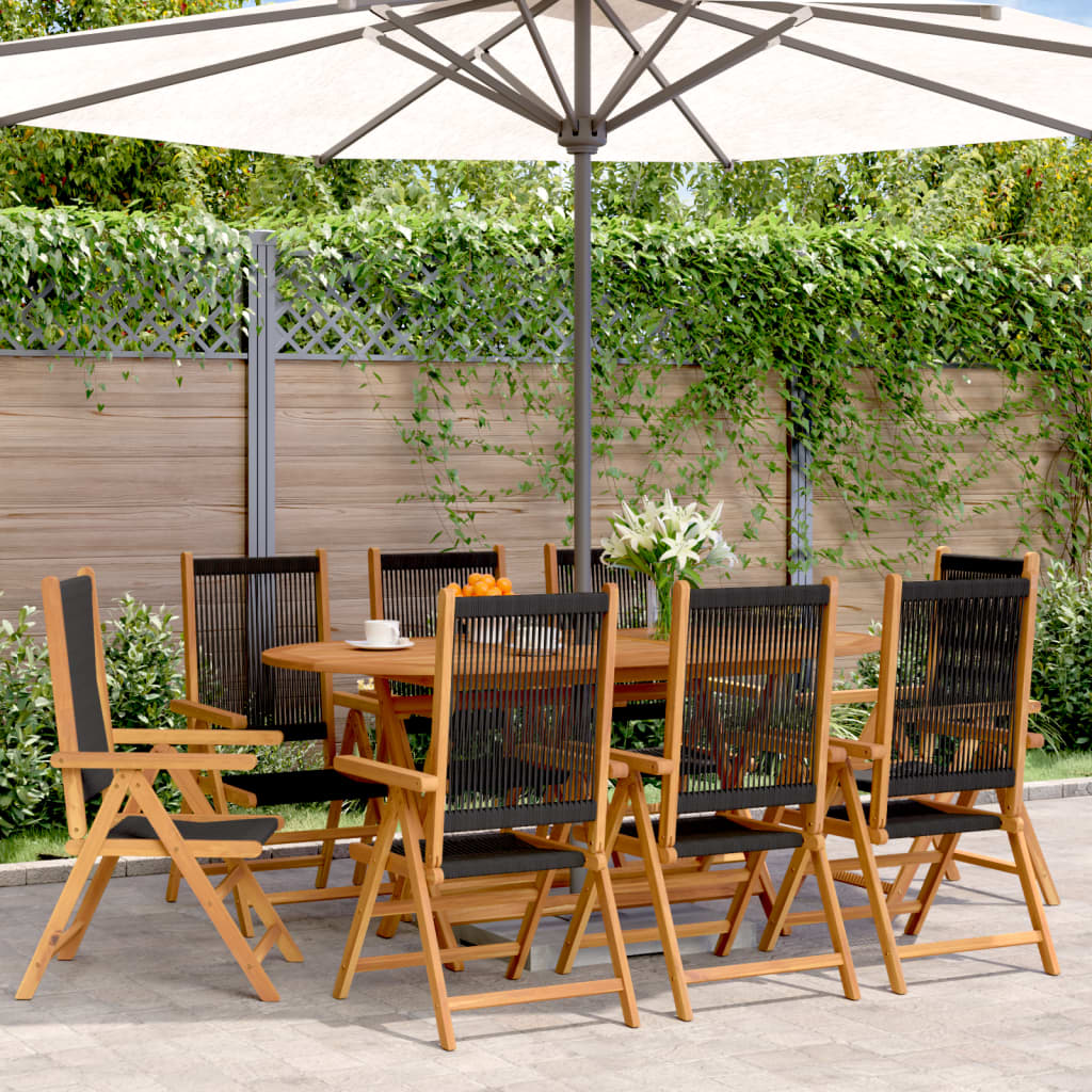 Black Solid Wood Acacia Garden Reclining Chairs, 8-Piece Set