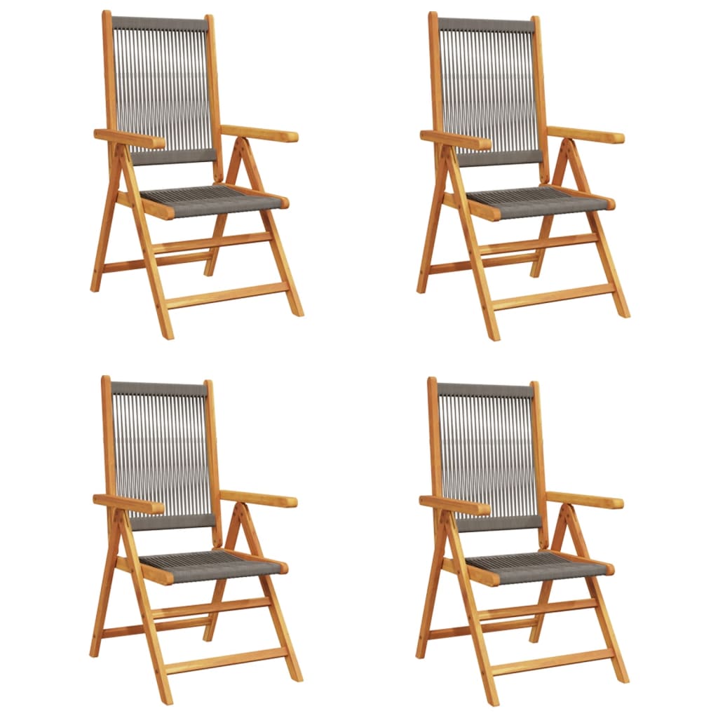 4-Piece Grey Acacia Wood Reclining Garden Chairs Set