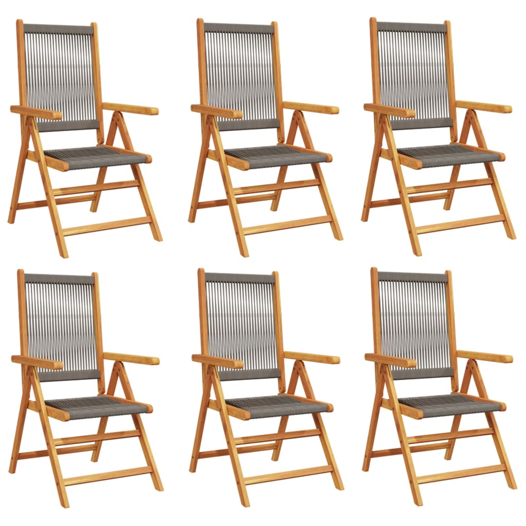 6 Grey Acacia Wood Reclining Garden Chairs - Solid & Stylish