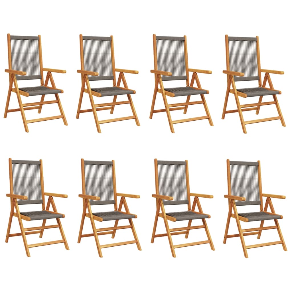8-Piece Grey Acacia Wood Reclining Garden Chairs Set