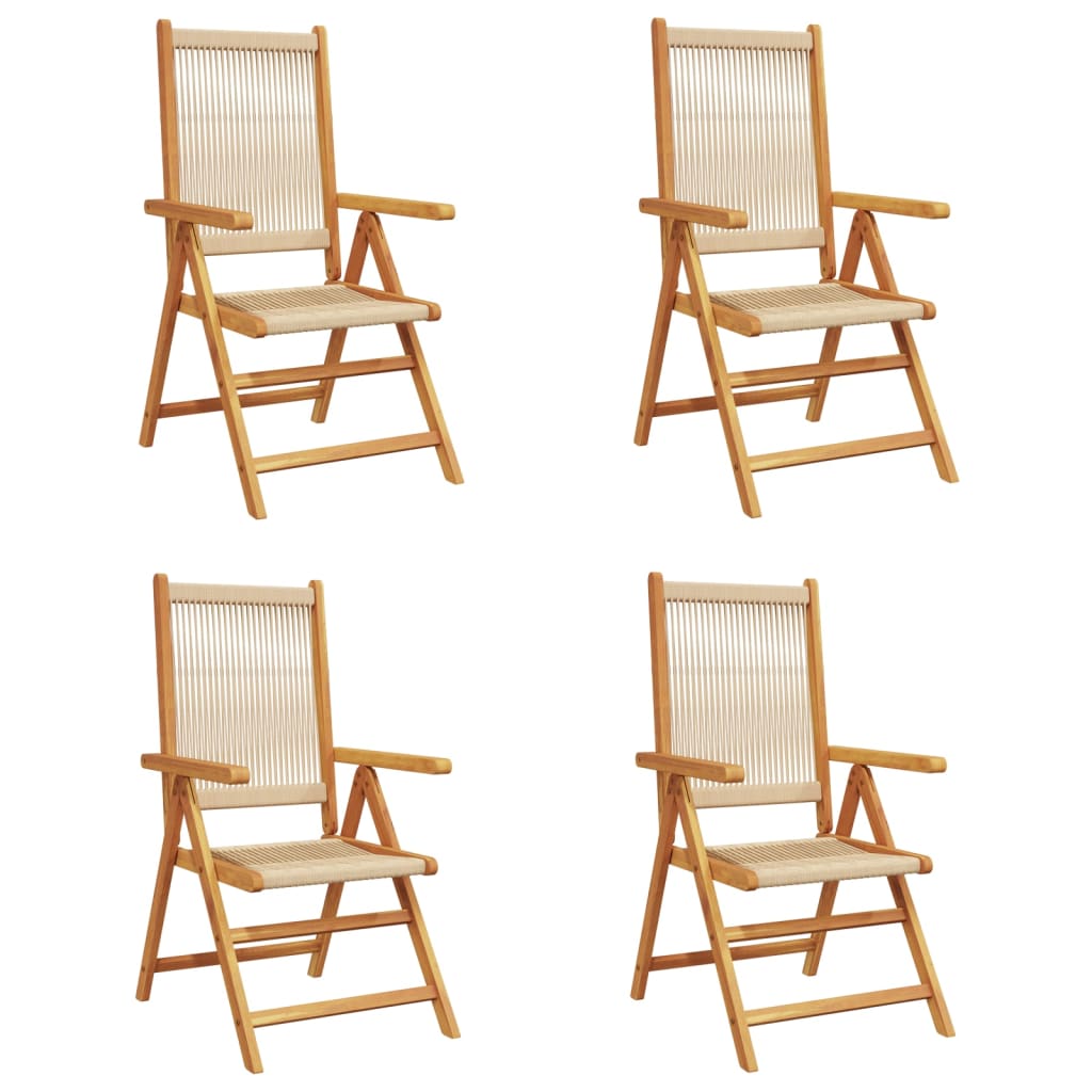 Beige Solid Acacia Wood Reclining Garden Chairs Set, 4 Pcs