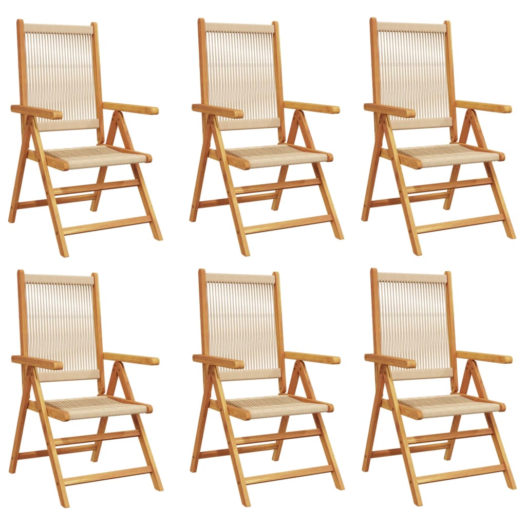 Beige Solid Wood Acacia Reclining Garden Chairs, 6-Piece Set
