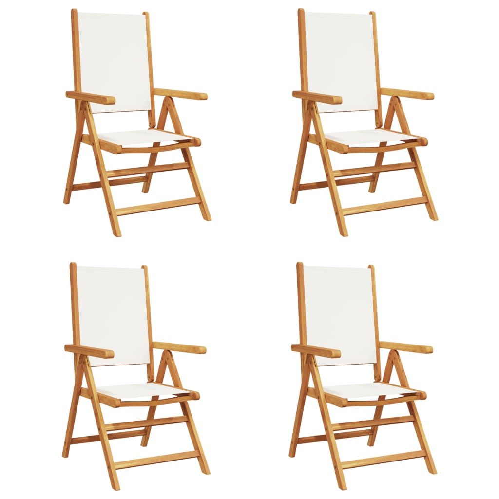Cream White Reclining Garden Chairs 4 pcs - Fabric & Solid Wood