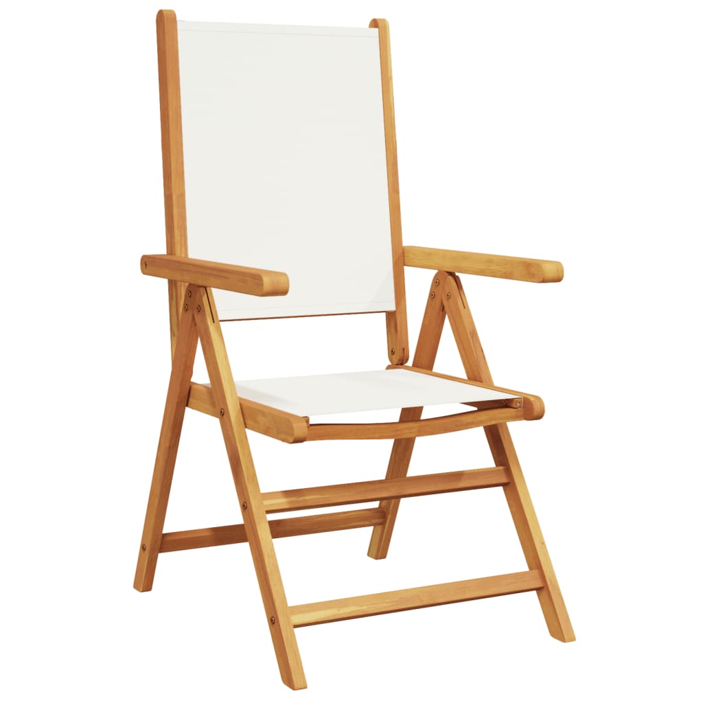Cream White Reclining Garden Chairs 4 pcs - Fabric & Solid Wood