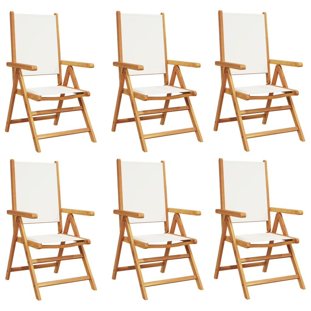 6-Piece Cream White Wood Reclining Garden Chairs Set