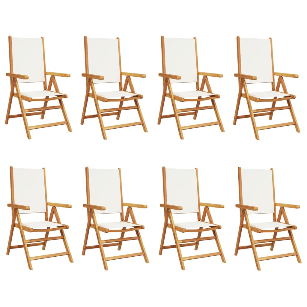 Cream White Fabric & Wood Reclining Garden Chairs, Set of 8