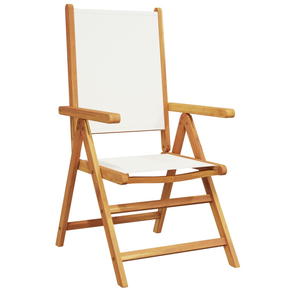 Cream White Fabric & Wood Reclining Garden Chairs, Set of 8
