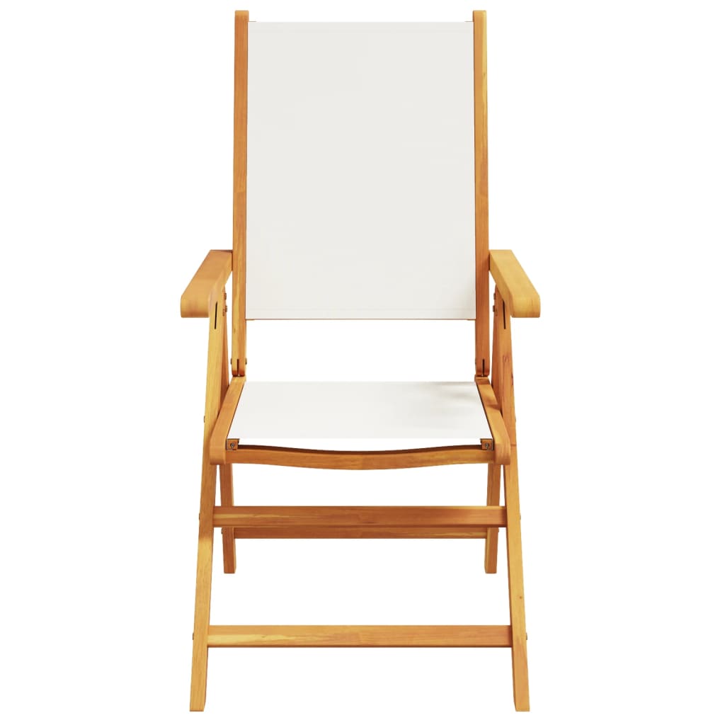 Cream White Fabric & Wood Reclining Garden Chairs, Set of 8