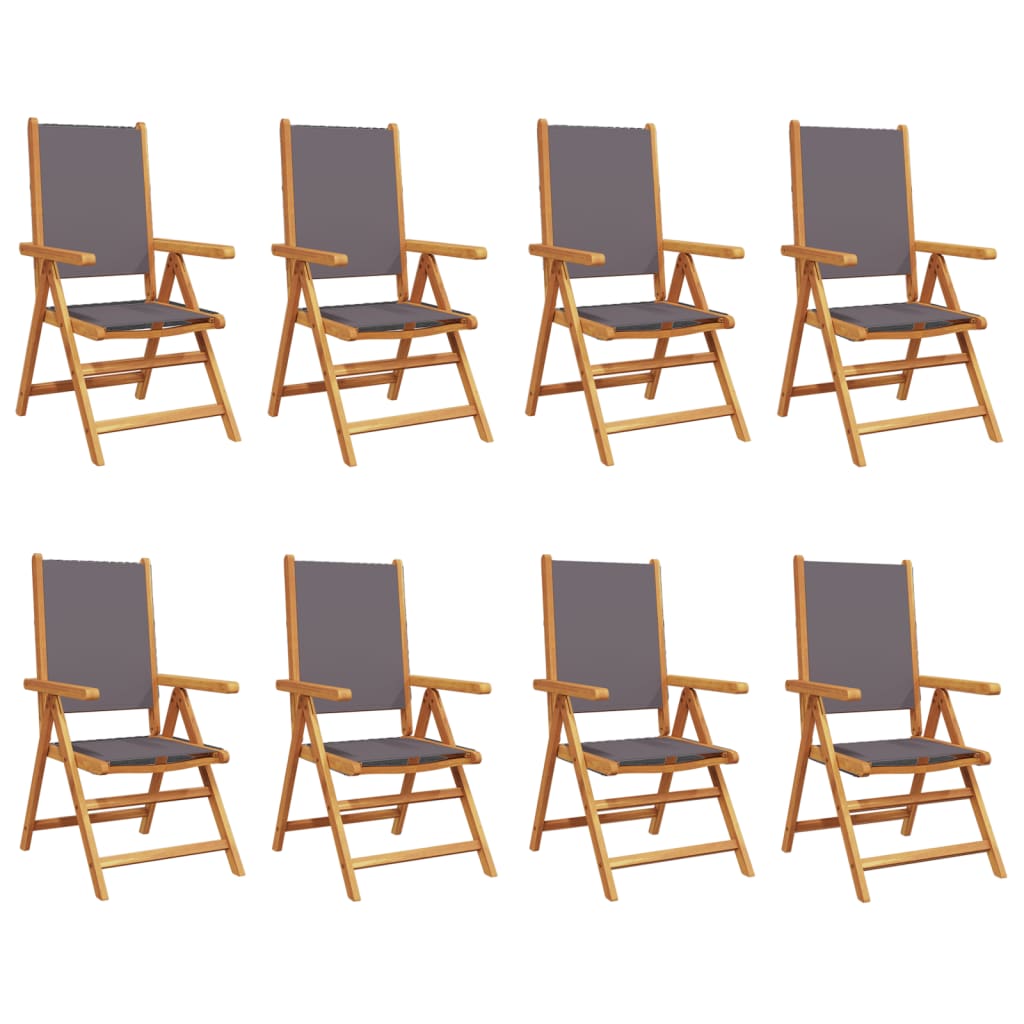 Anthracite Fabric & Wood Reclining Garden Chairs, Set of 8