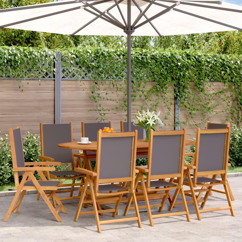 Anthracite Fabric & Wood Reclining Garden Chairs, Set of 8