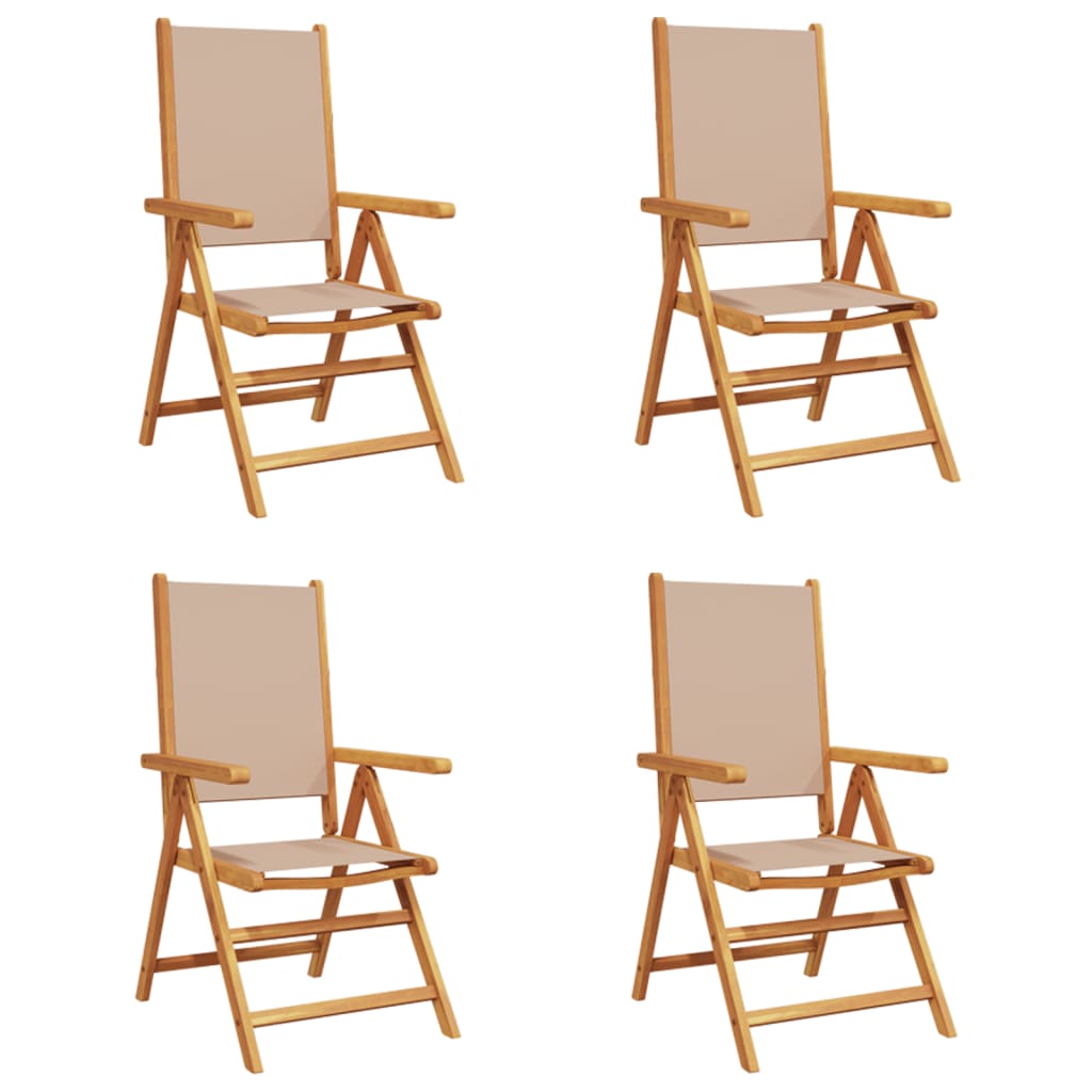 Taupe Fabric & Solid Wood Reclining Garden Chairs - Set of 4