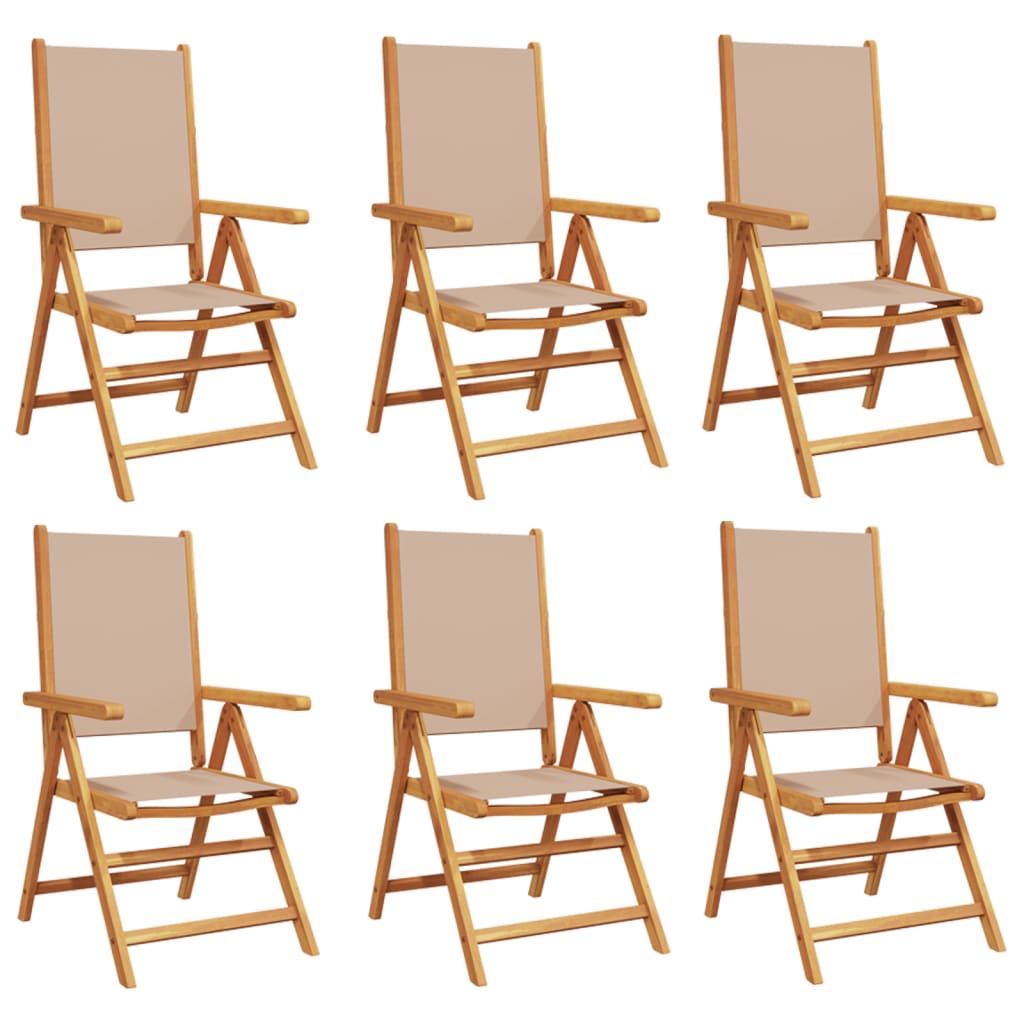 Taupe Fabric & Wood Reclining Garden Chairs Set of 6