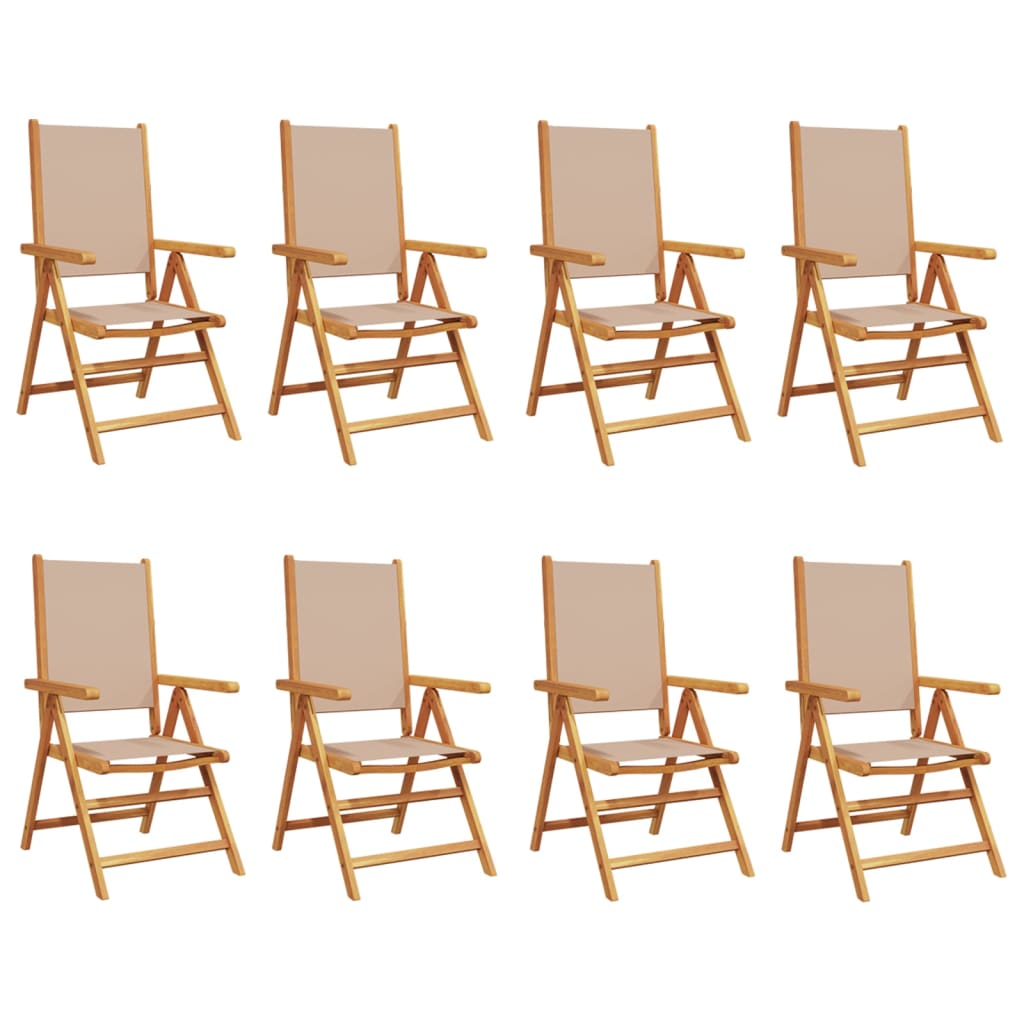 8-Piece Taupe Reclining Garden Chairs | Fabric & Solid Wood