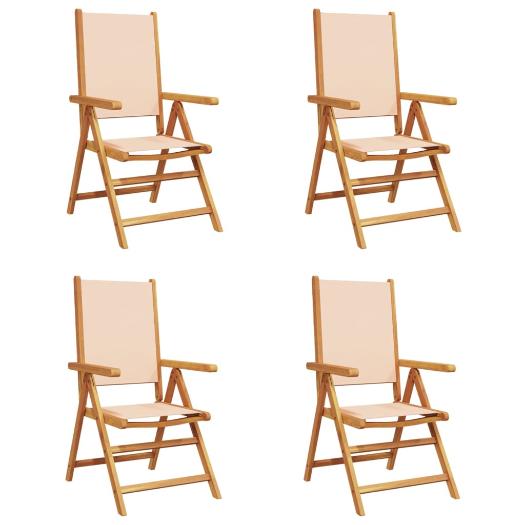 Beige Fabric & Wood Reclining Garden Chairs, Set of 4