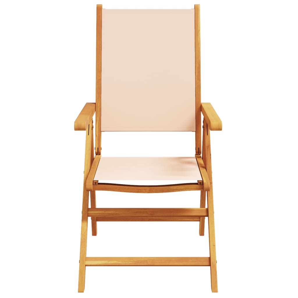 Beige Fabric & Wood Reclining Garden Chairs, Set of 4