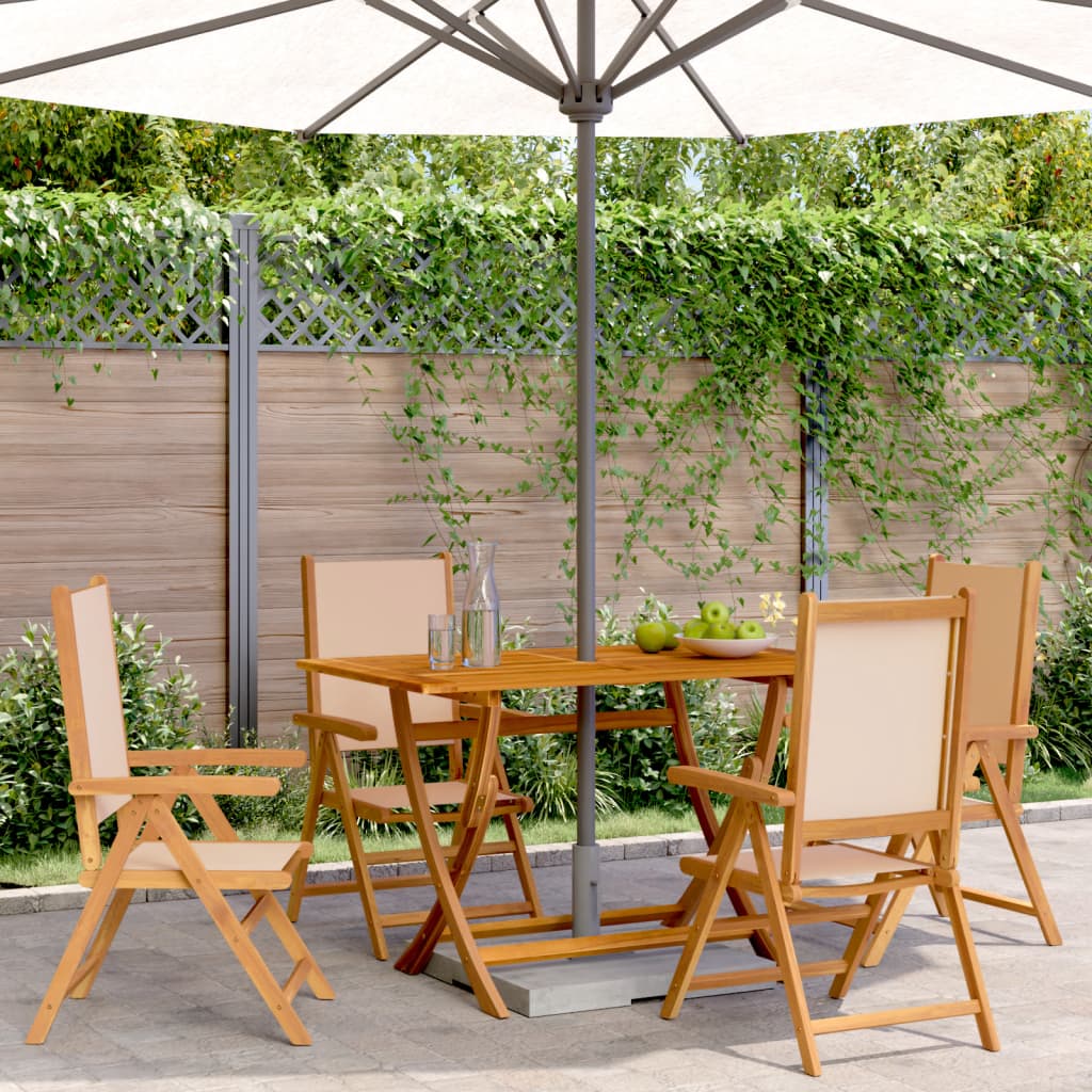 Beige Fabric & Wood Reclining Garden Chairs, Set of 4