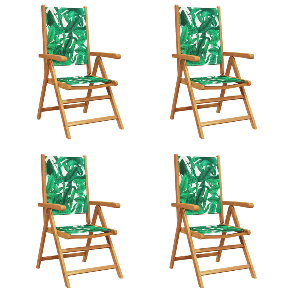 Green Reclining Garden Chairs Set of 4 - Fabric & Solid Wood
